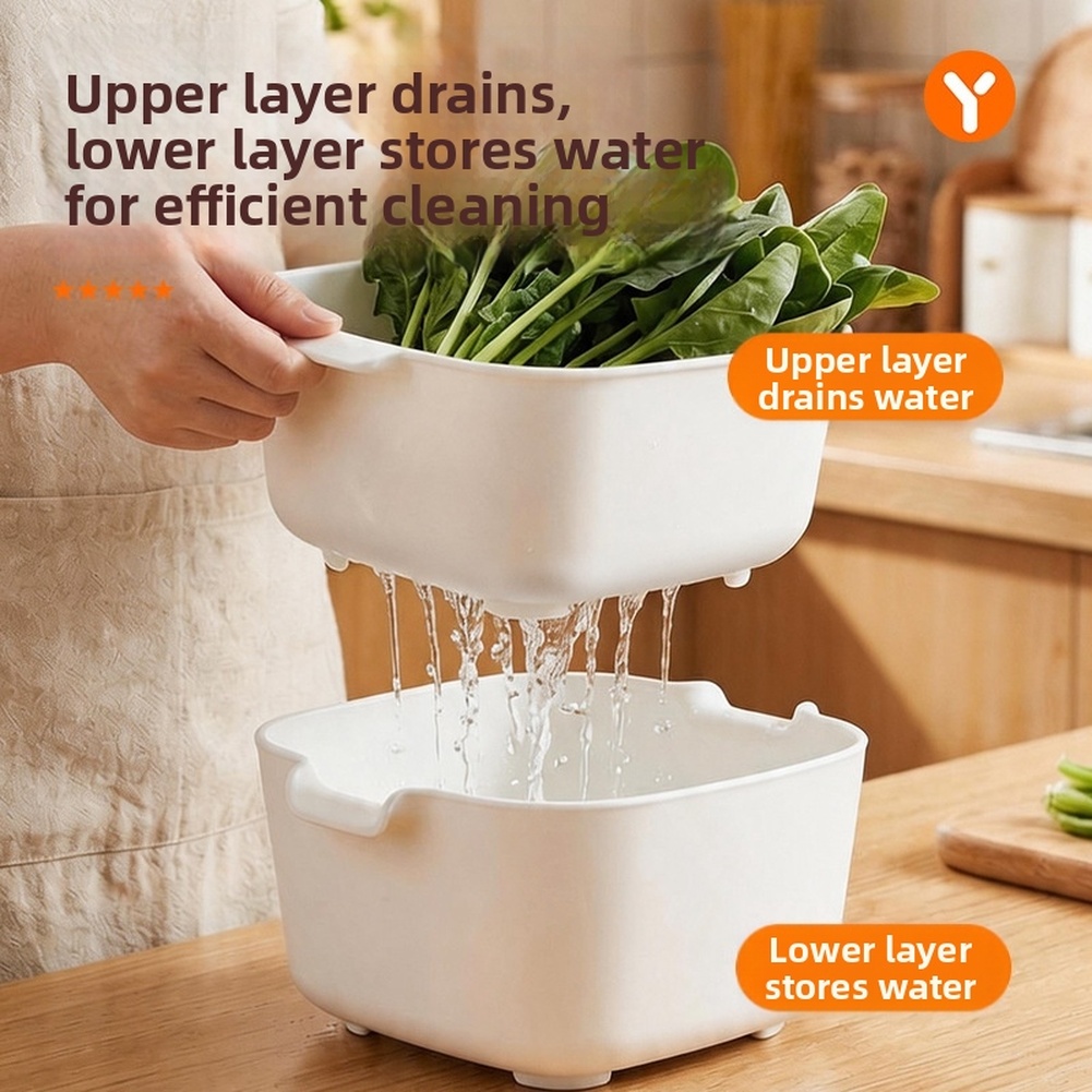 Kitchen Gadgets Organizer - FoodGrade Two Tier Drain Basket Hollow