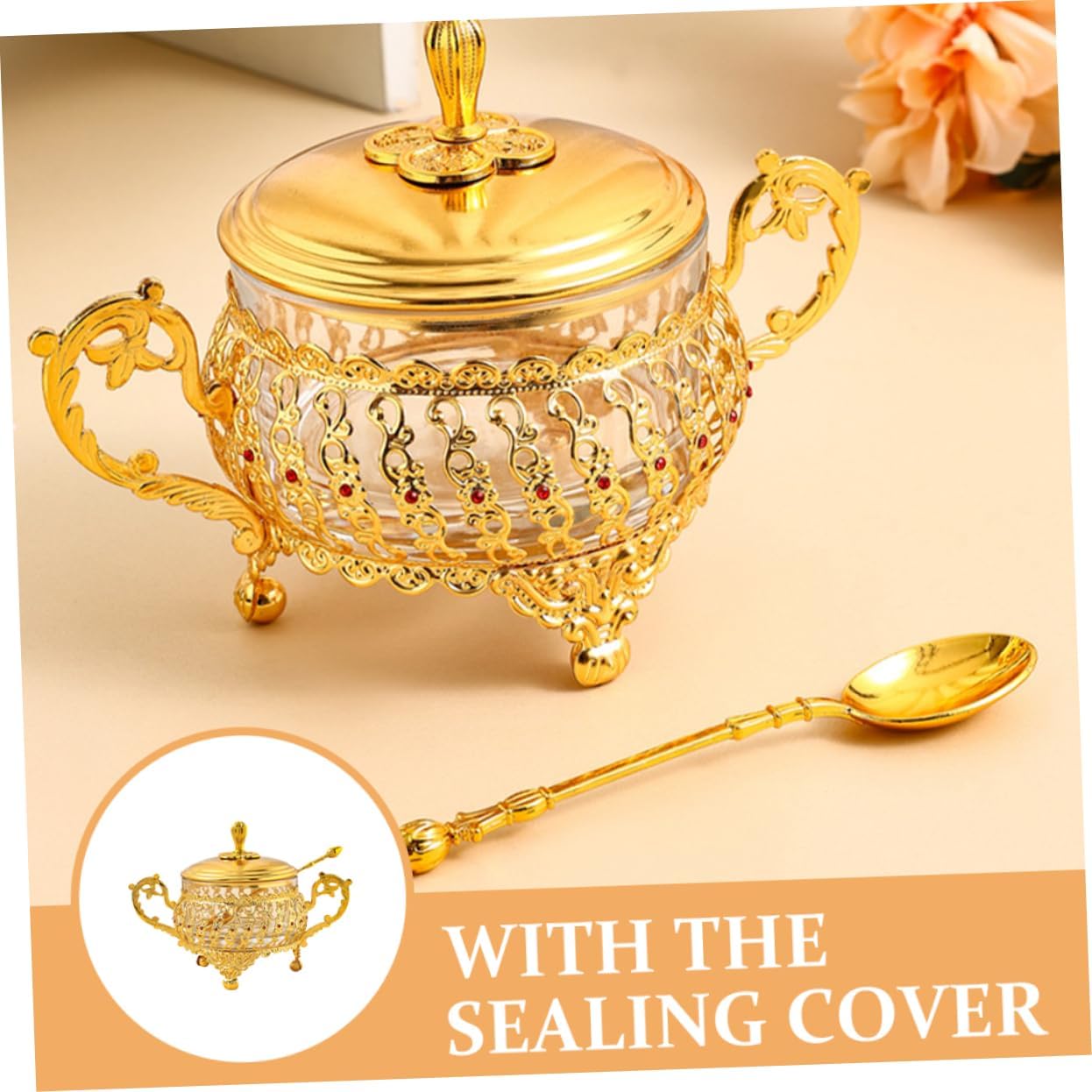 Sugar Bowl with Lid and Spoon  - đánh giá và giá Kitchen Gadgets Gold