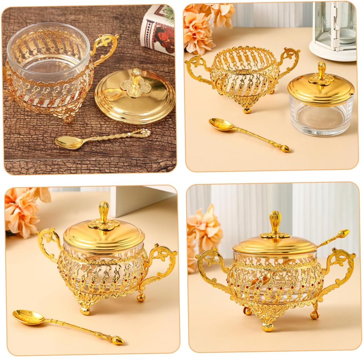 Sugar Bowl with Lid and Spoon  - đánh giá và giá Kitchen Gadgets Gold